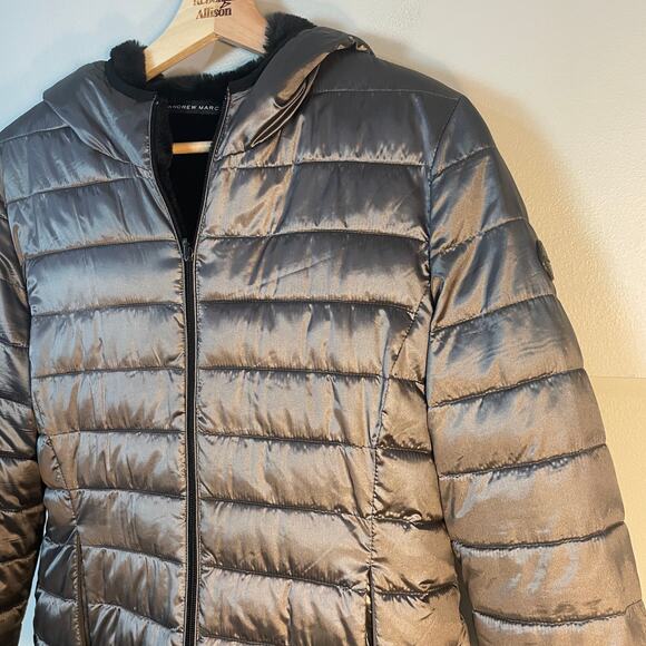 Andrew Marc Reversible Puffer & Faux Fur Jacket Silver & Black SZ Small EUC - Picture 6 of 16